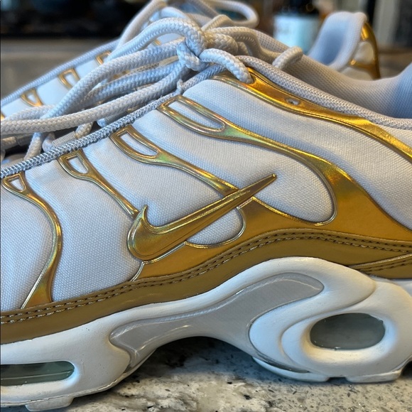 SOLD Nike Women's Air Max Plus TN White and Gold Sneakers - Picture 8 of 10